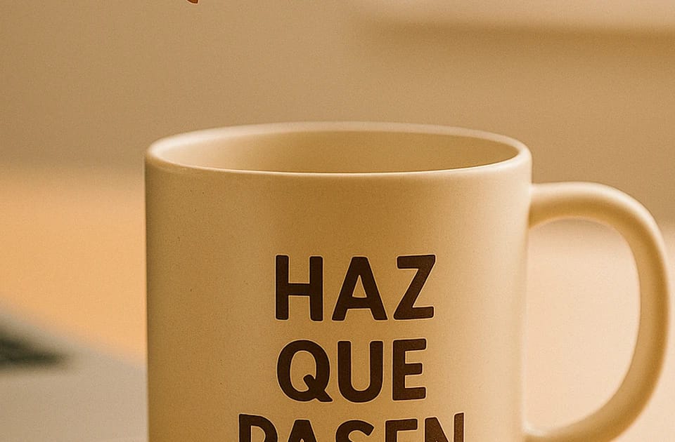 Taza personalizada con frase motivacional para oficina en un escritorio moderno